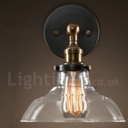 1 Light Rustic Lodge Bedroom Wall Light with Glass Shade