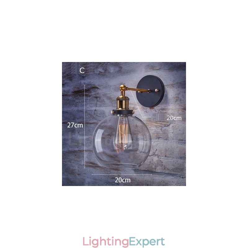 1 Light Rustic Lodge Bedroom Wall Light with Glass Shade