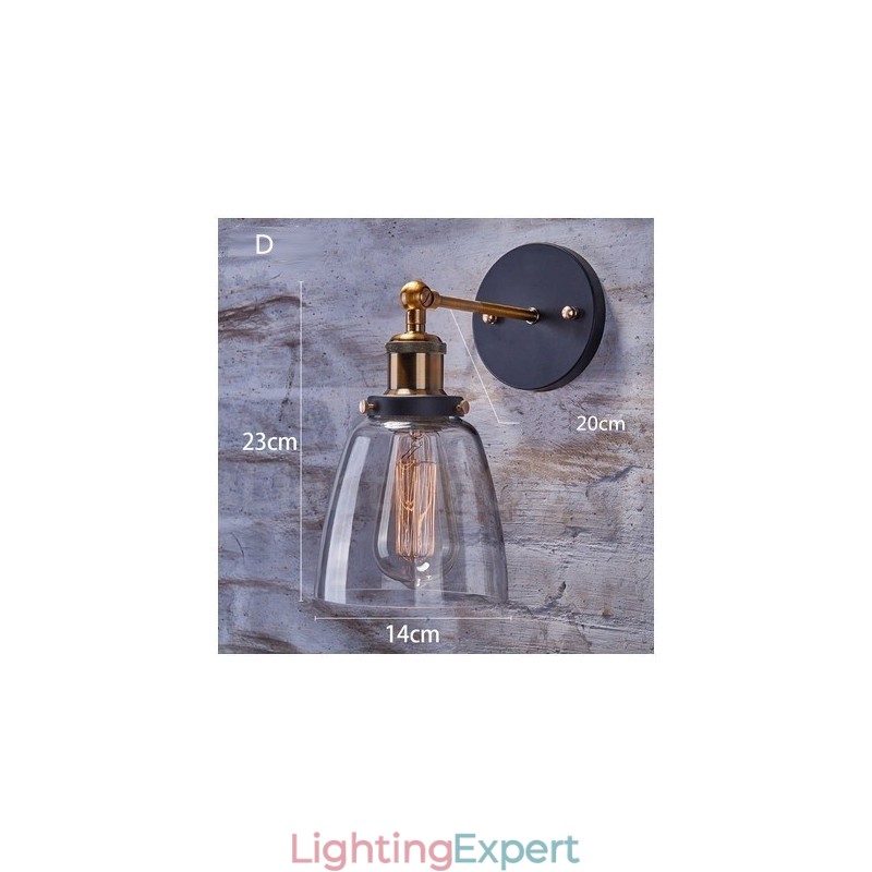 1 Light Rustic Lodge Bedroom Wall Light with Glass Shade