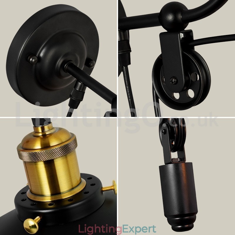 Retro Flush Mounted Wall Lights Aisle Bar Cafe Bedroom Study Loft Pulley Wall Lamp