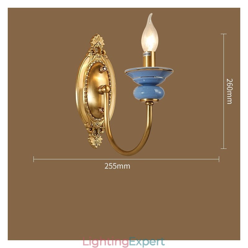 100% Pure Brass Luxurious Rustic Retro Vintage Brass Ceramics 1 Light Candle Wall Light Special for Hotel Office Showroom Living Room Dinning Room