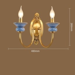 100% Pure Brass Luxurious Rustic Retro Vintage Brass Ceramics 2 Light Candle Wall Light Special for Hotel Office Showroom Living Room Dinning Room