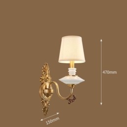 100% Pure Brass Luxurious Rustic Retro Vintage Brass Ceramics 1 Light Candle Wall Light with Fabric Shade Special for Hotel Office Showroom Living Room Dinning Room