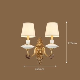 100% Pure Brass Luxurious Rustic Retro Vintage Brass Ceramics 2 Light Candle Wall Light with Fabric Shades Special for Hotel Office Showroom Living Room Dinning Room