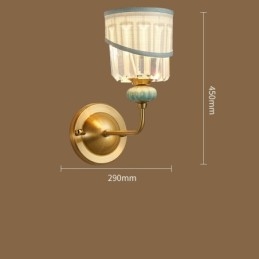 Pure Brass Luxurious Rustic Retro Vintage Brass Ceramics 1 Light Candle Wall Light with Fabric and Crystal Shade Special for Hotel Office Showroom Living Room Dinning Room