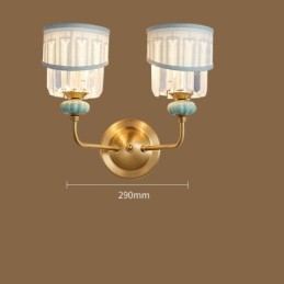 Pure Brass Luxurious Rustic Retro Vintage Brass Ceramics 2 Light Candle Wall Light with Fabric and Crystal Shades Special for Hotel Office Showroom Living Room Dinning Room