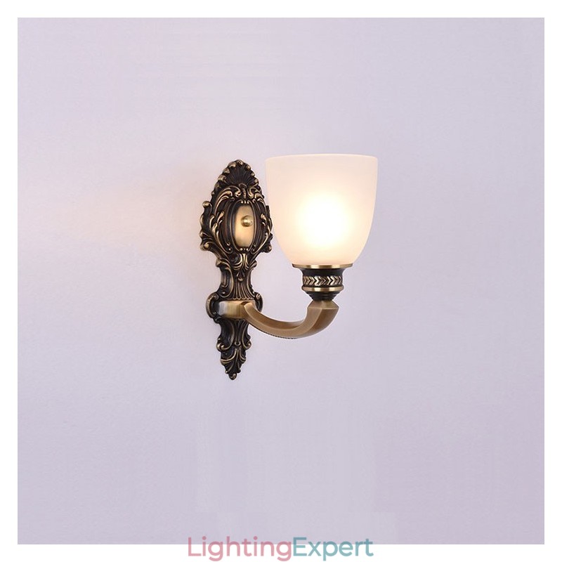 Pure Brass Luxurious Rustic Retro Vintage Brass 1 Light Candle Wall Light with Glass Shade Special for Hotel Office Showroom Living Room Dinning Room