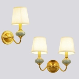 Pure Brass Luxurious Rustic Retro Vintage Brass Ceramics Candle Wall Light with Glass Shade Special for Hotel Office Showroom Living Room Dinning Room