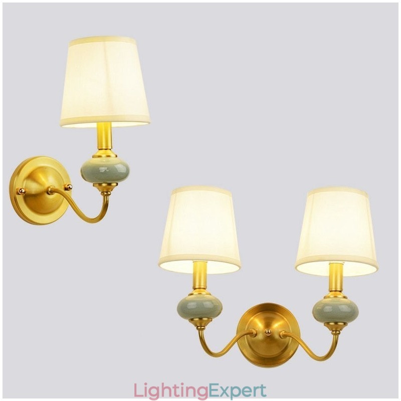 Pure Brass Luxurious Rustic Retro Vintage Brass Ceramics Candle Wall Light with Glass Shade Special for Hotel Office Showroom Living Room Dinning Room