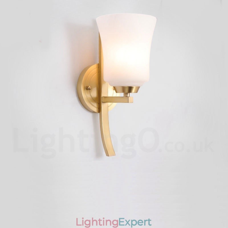 Pure Brass Luxurious Rustic Retro Vintage Brass 1 Light Wall Light with Glass Shade Special for Hotel Office Showroom Living Room Dinning Room