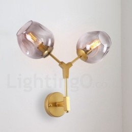 Rustic Retro Vintage Two Light Wall Light with Multi Colours Glass Shade Special for Hotel Office Showroom Living Room Bed Room