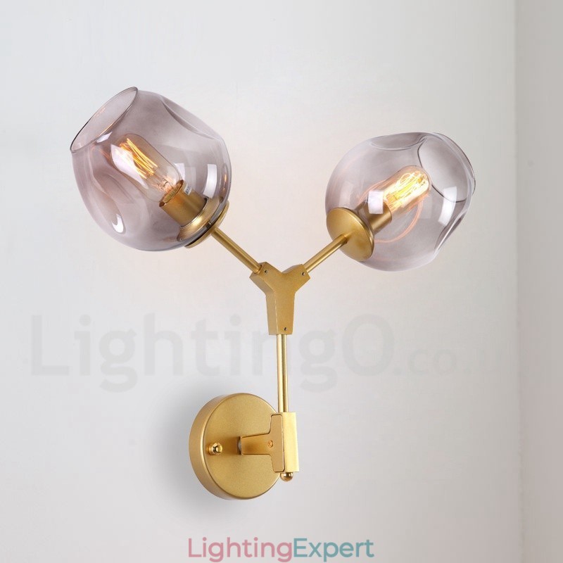 Rustic Retro Vintage Two Light Wall Light with Multi Colours Glass Shade Special for Hotel Office Showroom Living Room Bed Room