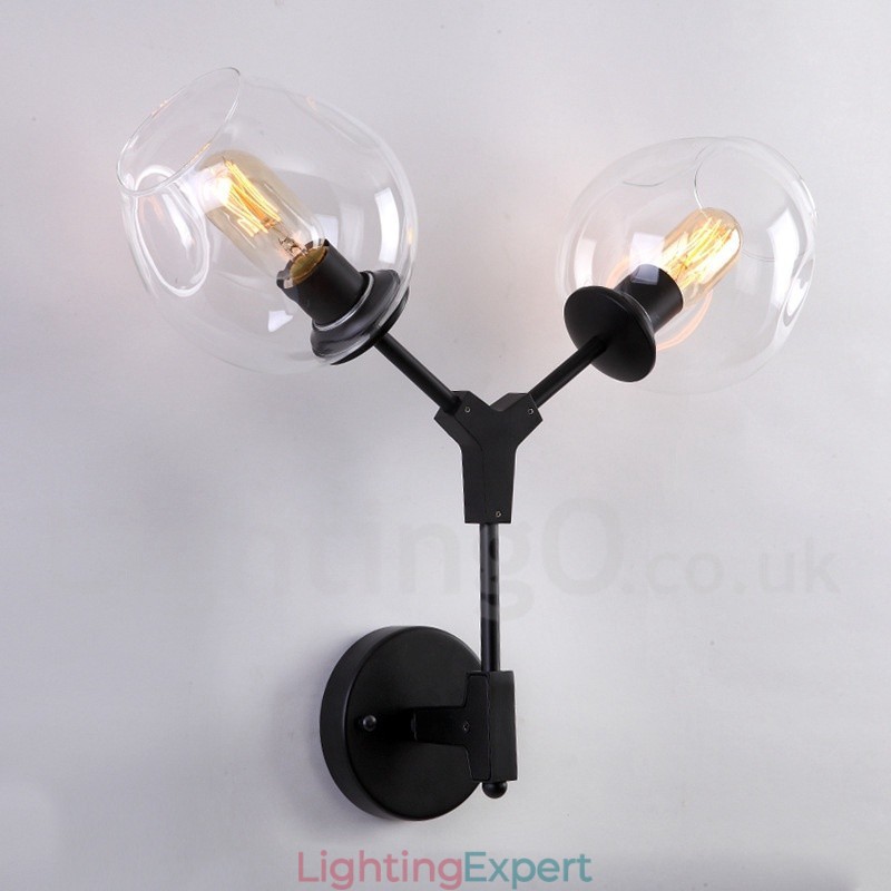 Rustic Retro Vintage Two Light Wall Light with Multi Colours Glass Shade Special for Hotel Office Showroom Living Room Bed Room
