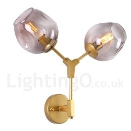 Rustic Retro Vintage Two Light Wall Light with Multi Colours Glass Shade Special for Hotel Office Showroom Living Room Bed Room