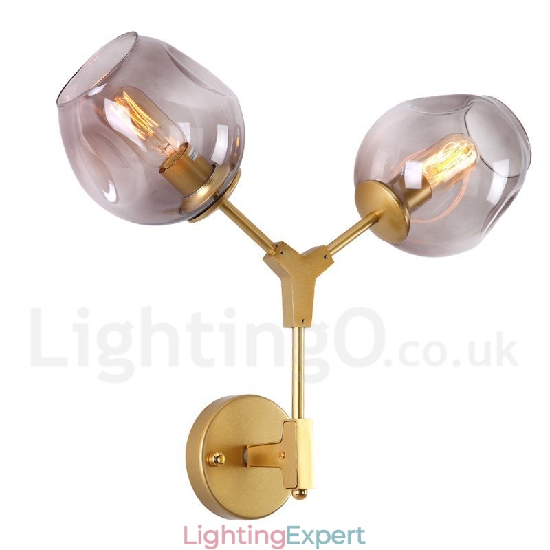 Rustic Retro Vintage Two Light Wall Light with Multi Colours Glass Shade Special for Hotel Office Showroom Living Room Bed Room