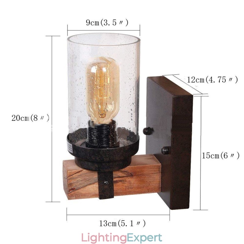 1 Light Vintage Wooden Industrial Style Wall Light for Wind Bar Loft Coffee Restaurant