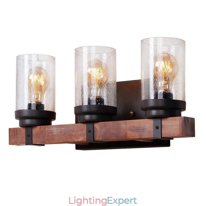 3 Light Vintage Wooden Industrial Style Wall Light for Wind Bar Loft Coffee Restaurant