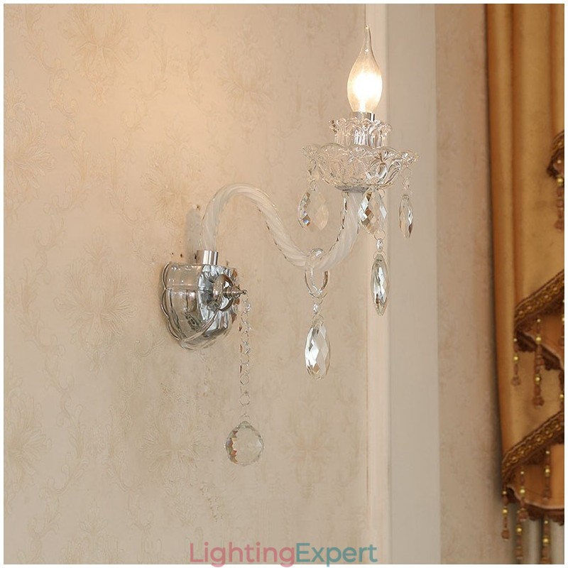1 Light Matching Crystal Candle Retro Glass Wall Light