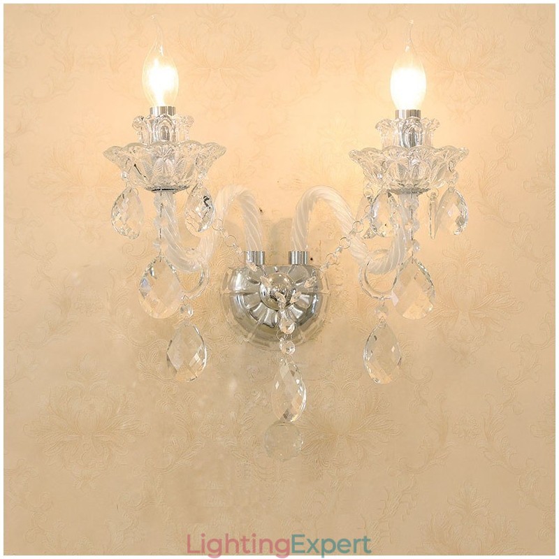 2 Light Matching Crystal Candle Retro Glass Wall Light