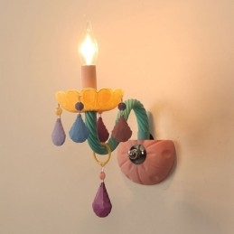 Macaron 1 Light Multi Crystal Candle Retro Glass Wall Light for for Kid's Room Children Bedroom