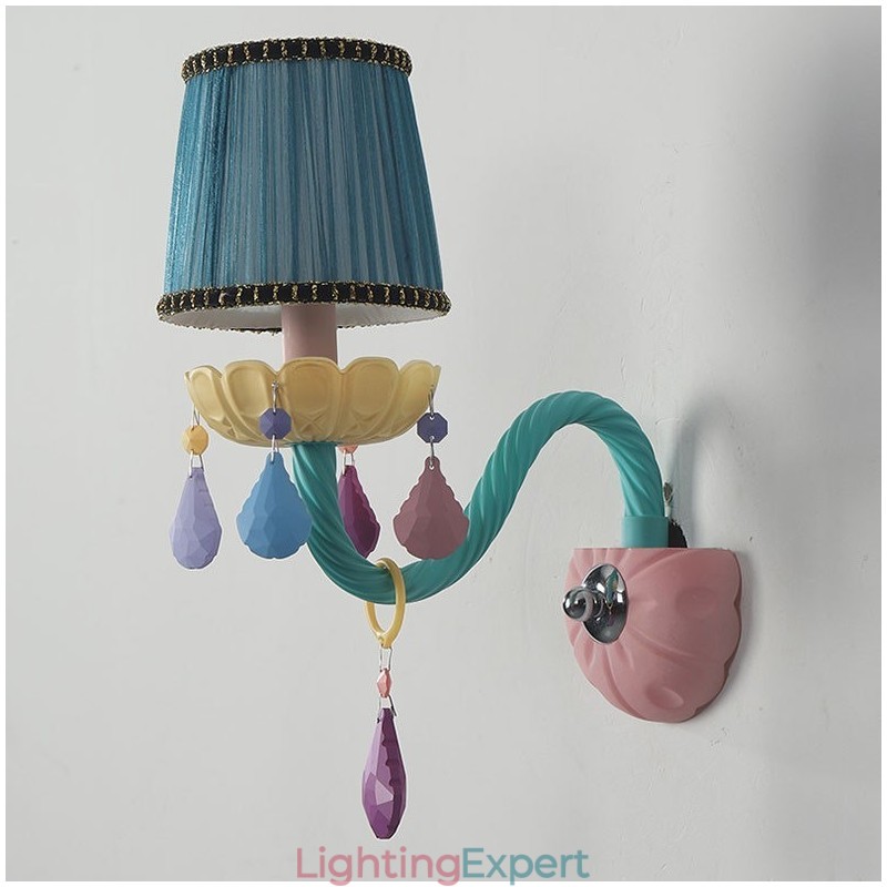 Macaron 1 Light Multi Crystal Candle Retro Glass Wall Light for for Kid's Room Children Bedroom