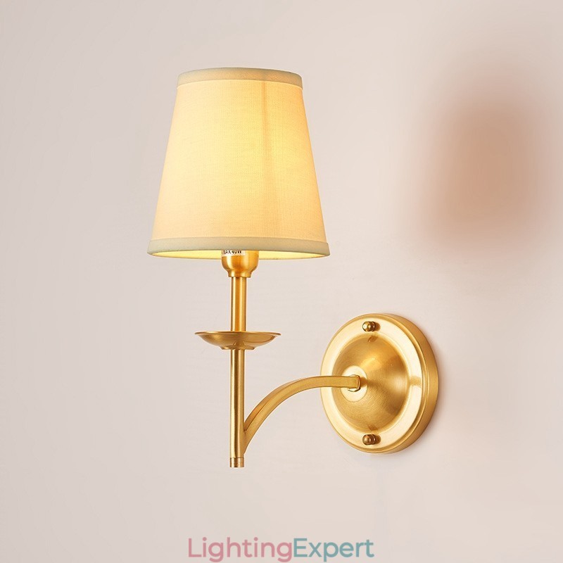Pure Brass Luxurious Rustic Retro Vintage 1 Light Candle Wall Light with Fabric Shade Special for Hotel Bedroom Showroom Living Room Dinning Room