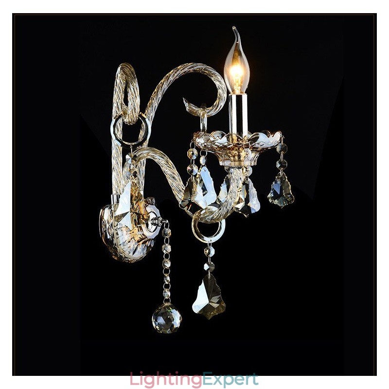 1 Light Matching Cognac Color K9 Crystal Candle Retro Glass Wall Light