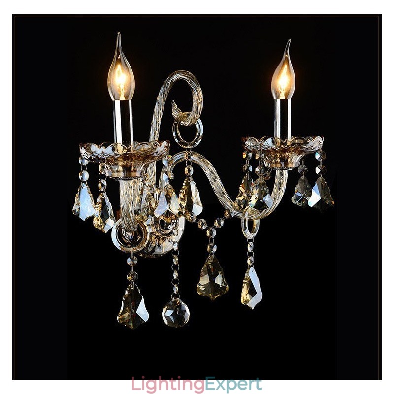 2 Light Matching Cognac Color K9 Crystal Candle Retro Glass Wall Light