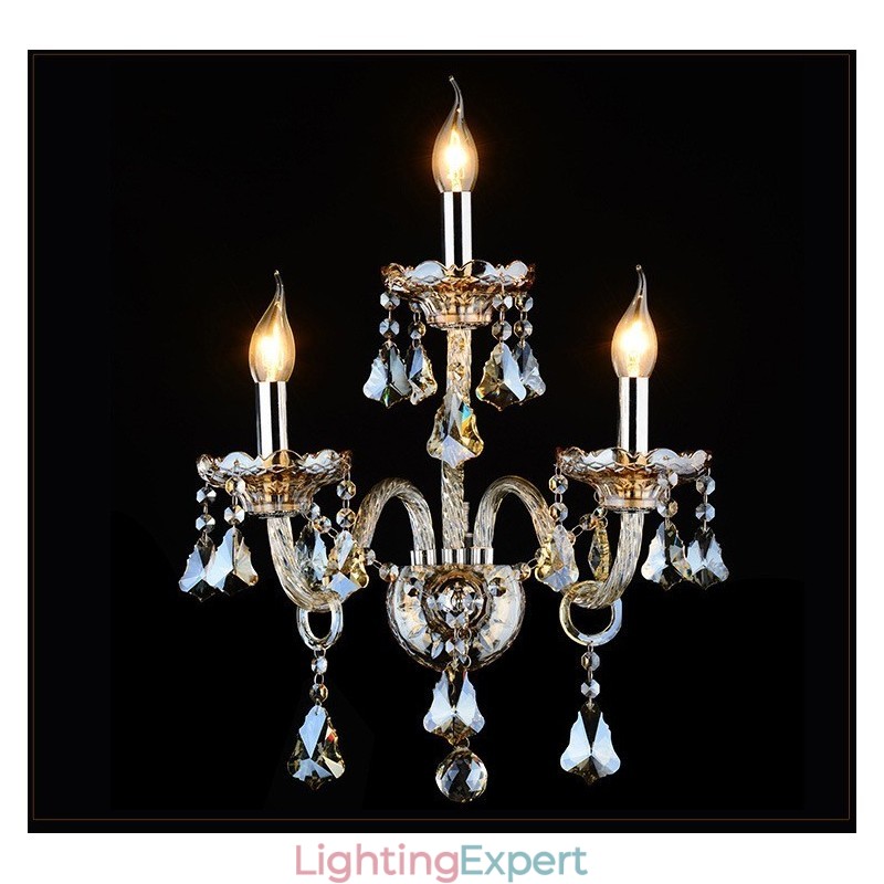 3 Light Matching Cognac Color K9 Crystal Candle Retro Glass Wall Light