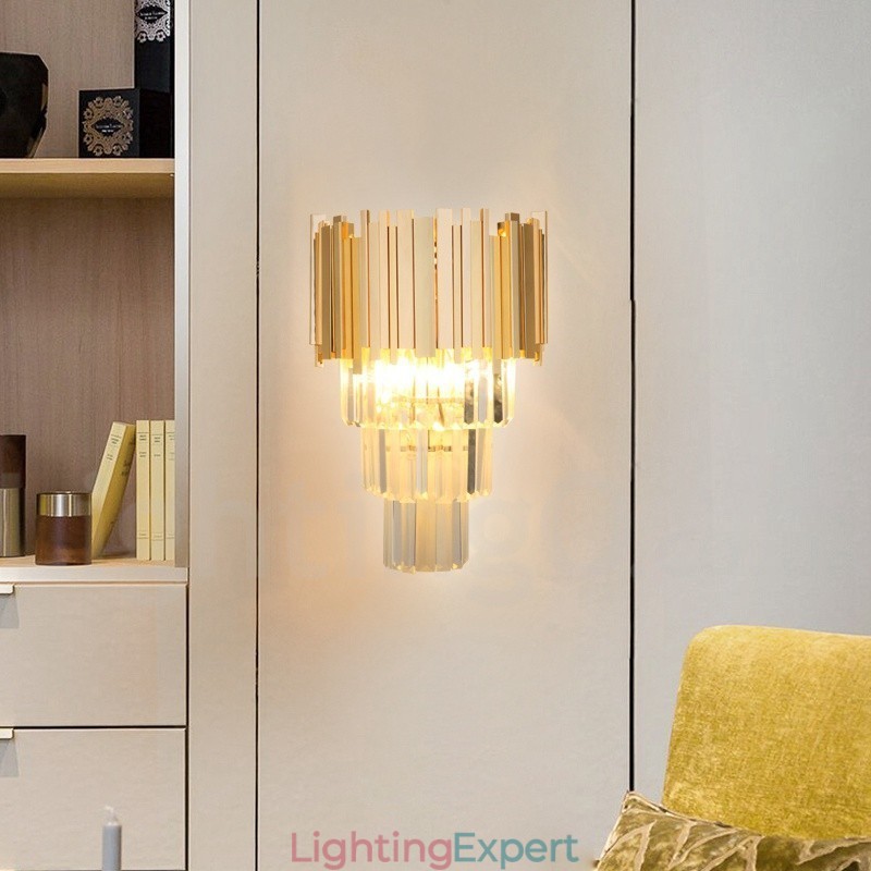 Gold Matching Postmodern Luxury K9 Crystal Wall Light with Crystal Shade