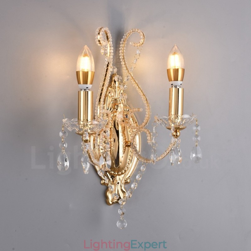 2 Light Gold Black American Style Crystal Wall Light for Living Room Dining Room Clothing Store Coffee Store Hotel