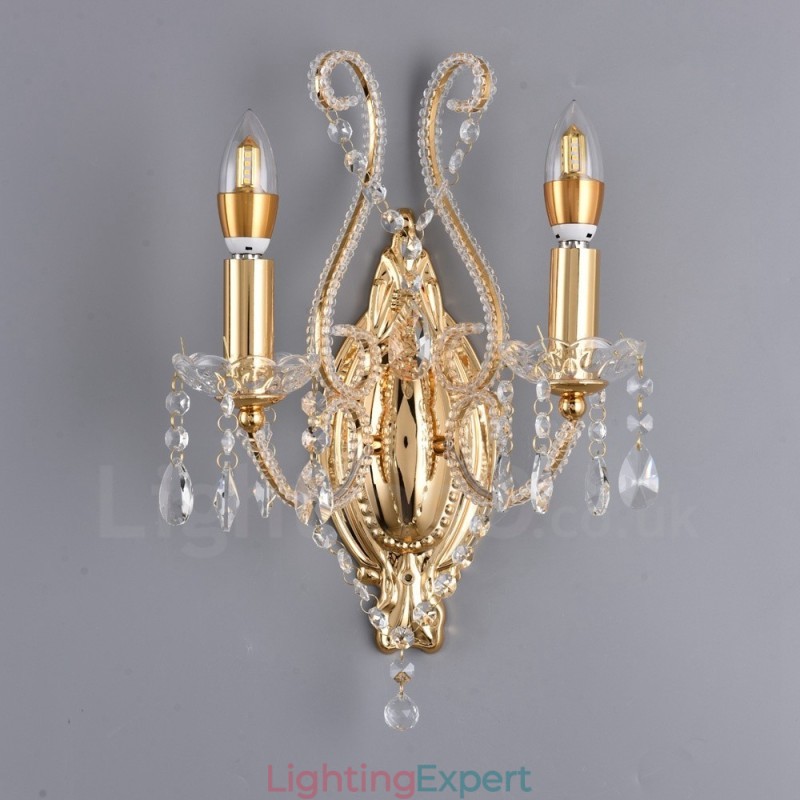 2 Light Gold Black American Style Crystal Wall Light for Living Room Dining Room Clothing Store Coffee Store Hotel