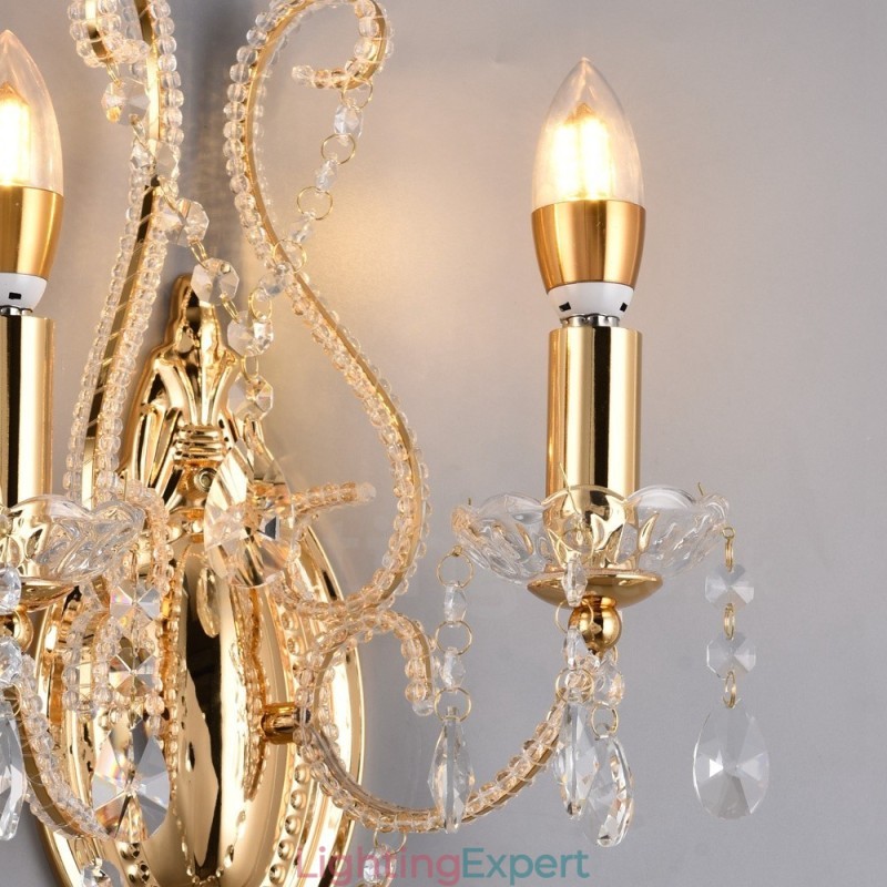 2 Light Gold Black American Style Crystal Wall Light for Living Room Dining Room Clothing Store Coffee Store Hotel