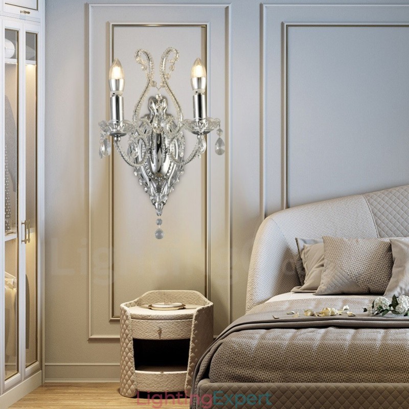 2 Light Gold Black American Style Crystal Wall Light for Living Room Dining Room Clothing Store Coffee Store Hotel