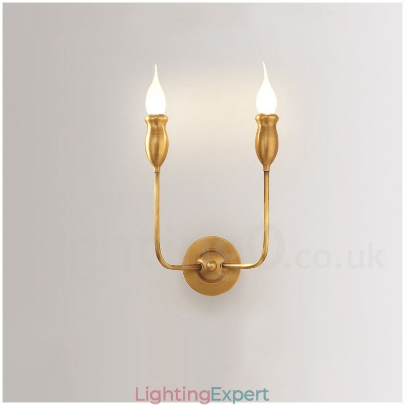 Pure Brass Luxurious Rustic Retro Vintage Brass 2 Light Candle Wall Light Special for Hotel Office Showroom Living Room Dinning Room
