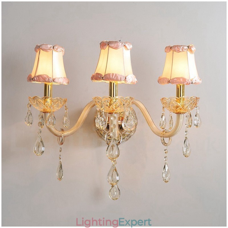 3 Light Gold K9 Crystal Candle Retro Glass Wall Light