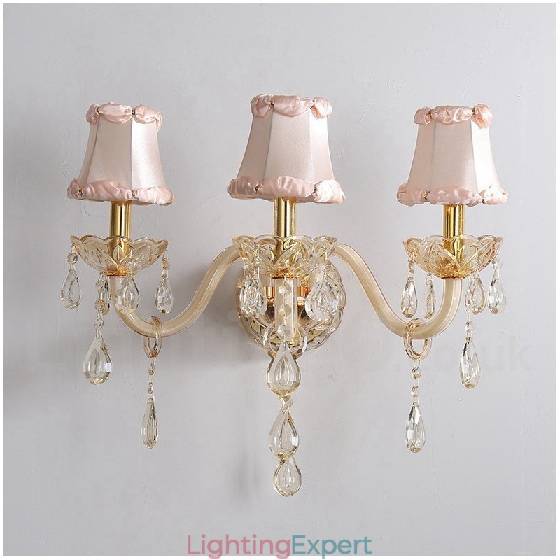 3 Light Gold K9 Crystal Candle Retro Glass Wall Light