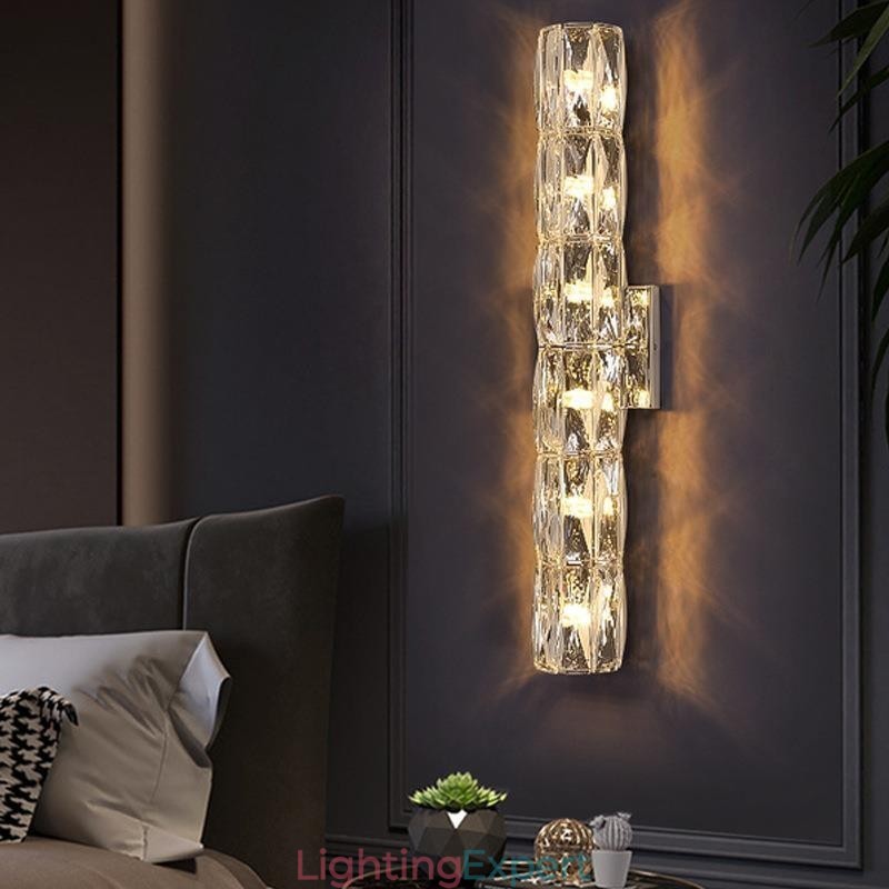 Living Room Wall Lamp Light Luxury Simple Bedroom Bedside Lamp Hotel Lobby Aisle Villa Project Stainless Steel Crystal Wall Sconces