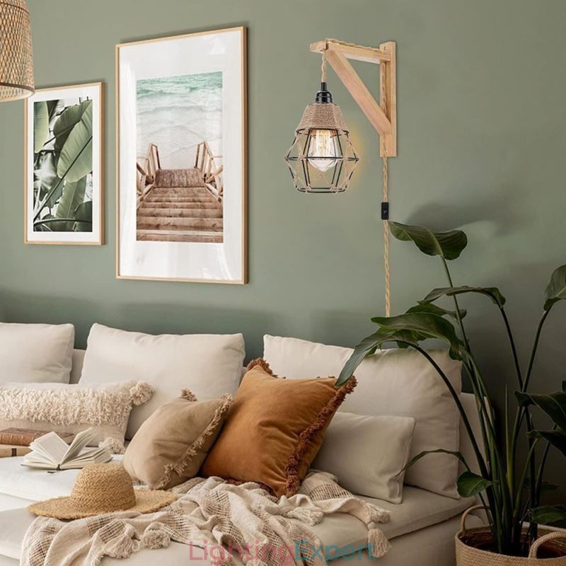 Hemp Rope Iron Art Wall Light American Pastoral Retro Wall Sconce With Plug