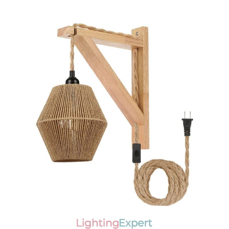 Paper Rope Wall Sconce American Pastoral Retro Wall Light With Plug
