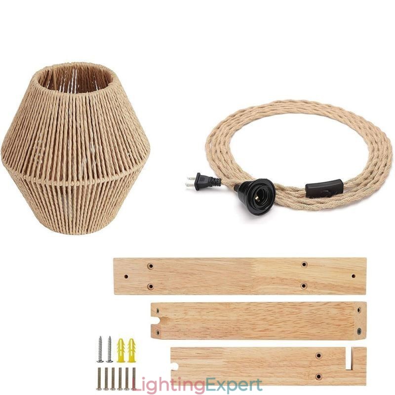 Paper Rope Wall Sconce American Pastoral Retro Wall Light With Plug