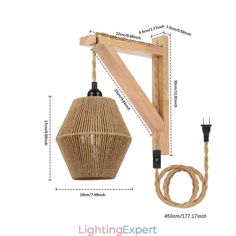 Paper Rope Wall Sconce American Pastoral Retro Wall Light With Plug