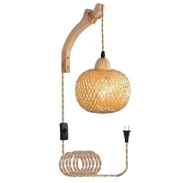 Bamboo Wall Sconce American Pastoral Retro Hemp Rope Wall Light With Plug