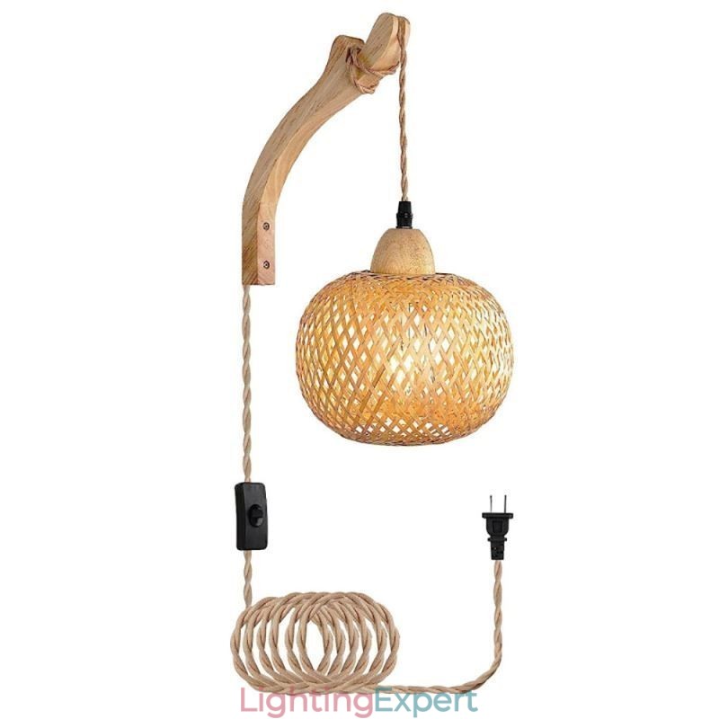 Bamboo Wall Sconce American Pastoral Retro Hemp Rope Wall Light With Plug