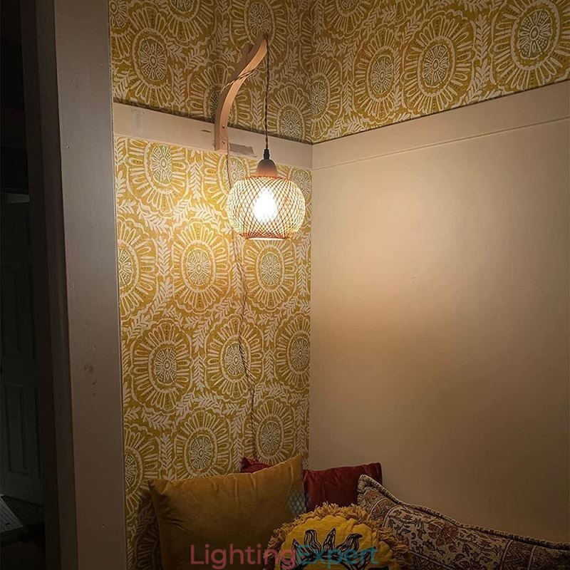 Bamboo Wall Sconce American Pastoral Retro Hemp Rope Wall Light With Plug
