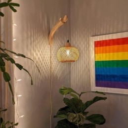 Bamboo Wall Sconce American Pastoral Retro Hemp Rope Wall Light With Plug