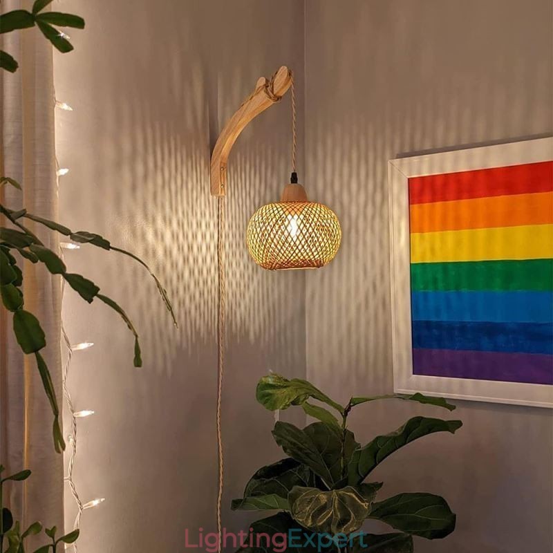 Bamboo Wall Sconce American Pastoral Retro Hemp Rope Wall Light With Plug