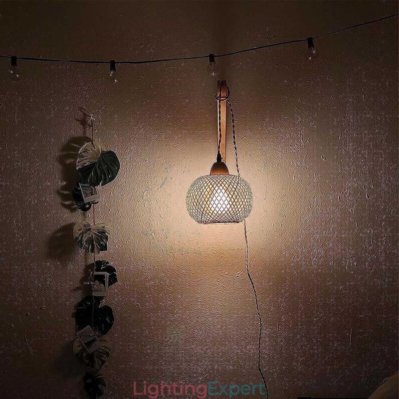 Bamboo Wall Sconce American Pastoral Retro Hemp Rope Wall Light With Plug