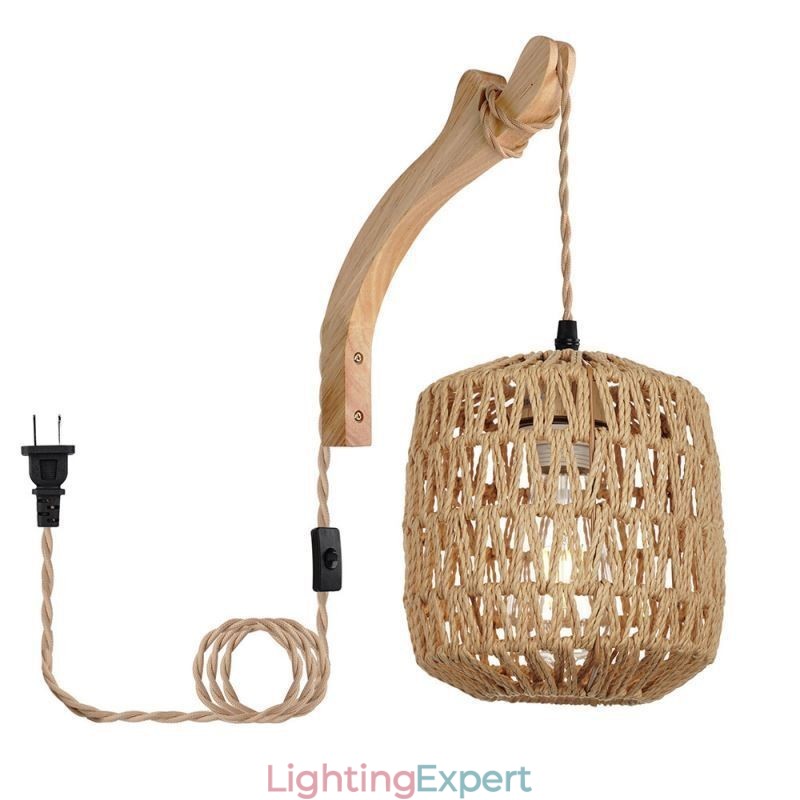 American Retro Wall Sconce 3M Hemp Rope Hanging Line Paper Rope Woven Lampshade