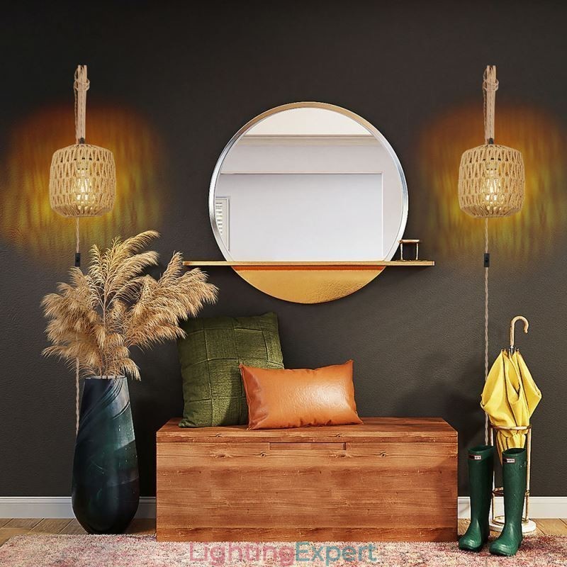 American Retro Wall Sconce 3M Hemp Rope Hanging Line Paper Rope Woven Lampshade